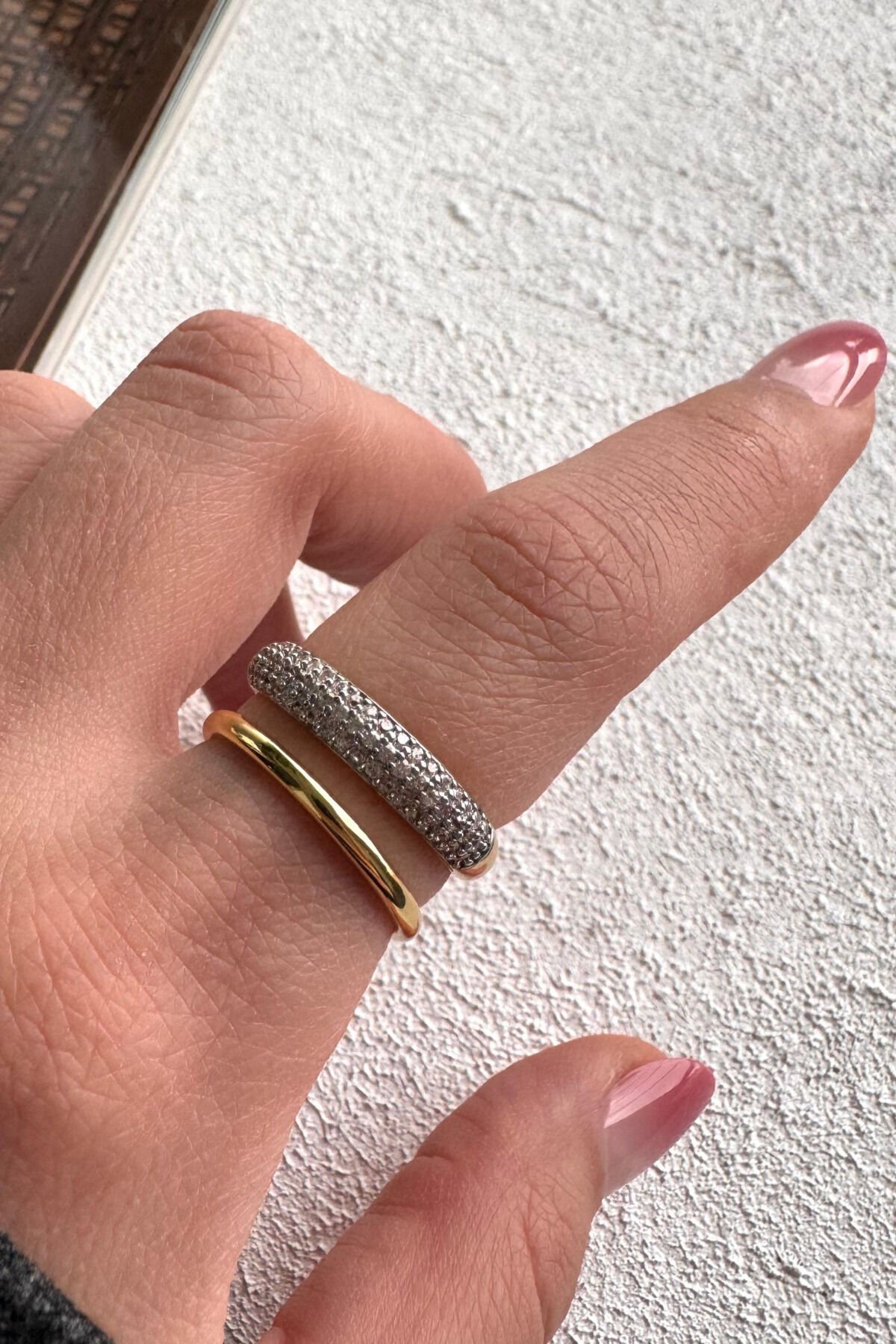 V.I.P Çift Renk Seri Everyday Luxe Tasarım İkili Görünüm Zirkon Taşlı Ayarlanabilir Çelik Yüzük