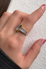 V.I.P Çift Renk Seri Link Love Tasarım Zirkon Taşlı Ayarlanabilir Çelik Yüzük