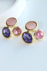 Özel Tasarım Çok Renkli Taşlı Kararmaz Renk Atmaz Kadın Çelik Küpe