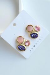 Özel Tasarım Çok Renkli Taşlı Kararmaz Renk Atmaz Kadın Çelik Küpe