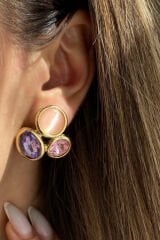 Özel Tasarım Çok Renkli Taşlı Kararmaz Renk Atmaz Kadın Çelik Küpe