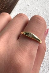 Gold Zirkon Taşlı Yıldız İşlemeli Tasarım İnce Ayarlanabilir Serçe Parmak Yüzüğü