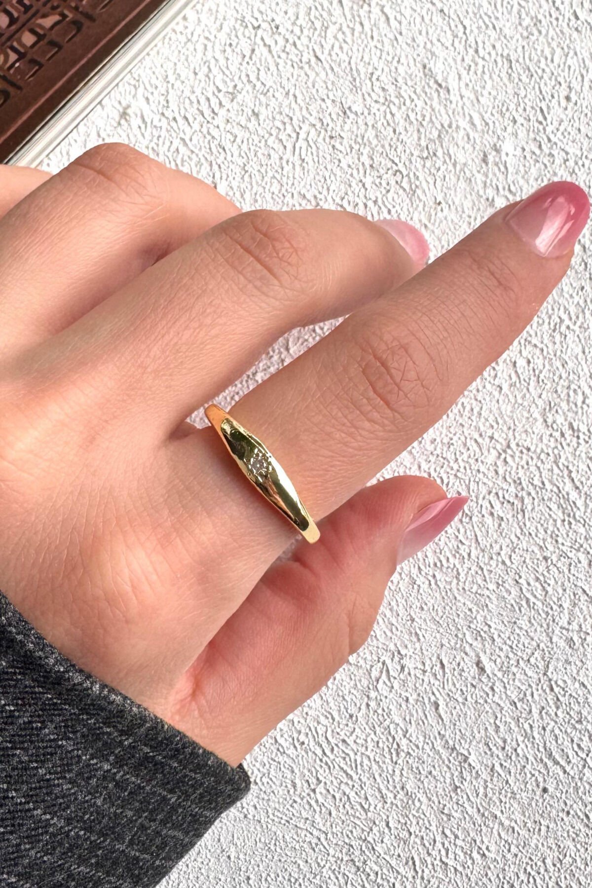 Gold Zirkon Taşlı Yıldız İşlemeli Tasarım İnce Ayarlanabilir Serçe Parmak Yüzüğü