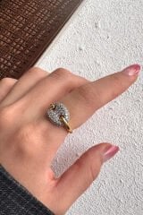 V.I.P Çift Renk Seri Luna Disc Tasarım Zirkon Taşlı Ayarlanabilir Çelik Yüzük