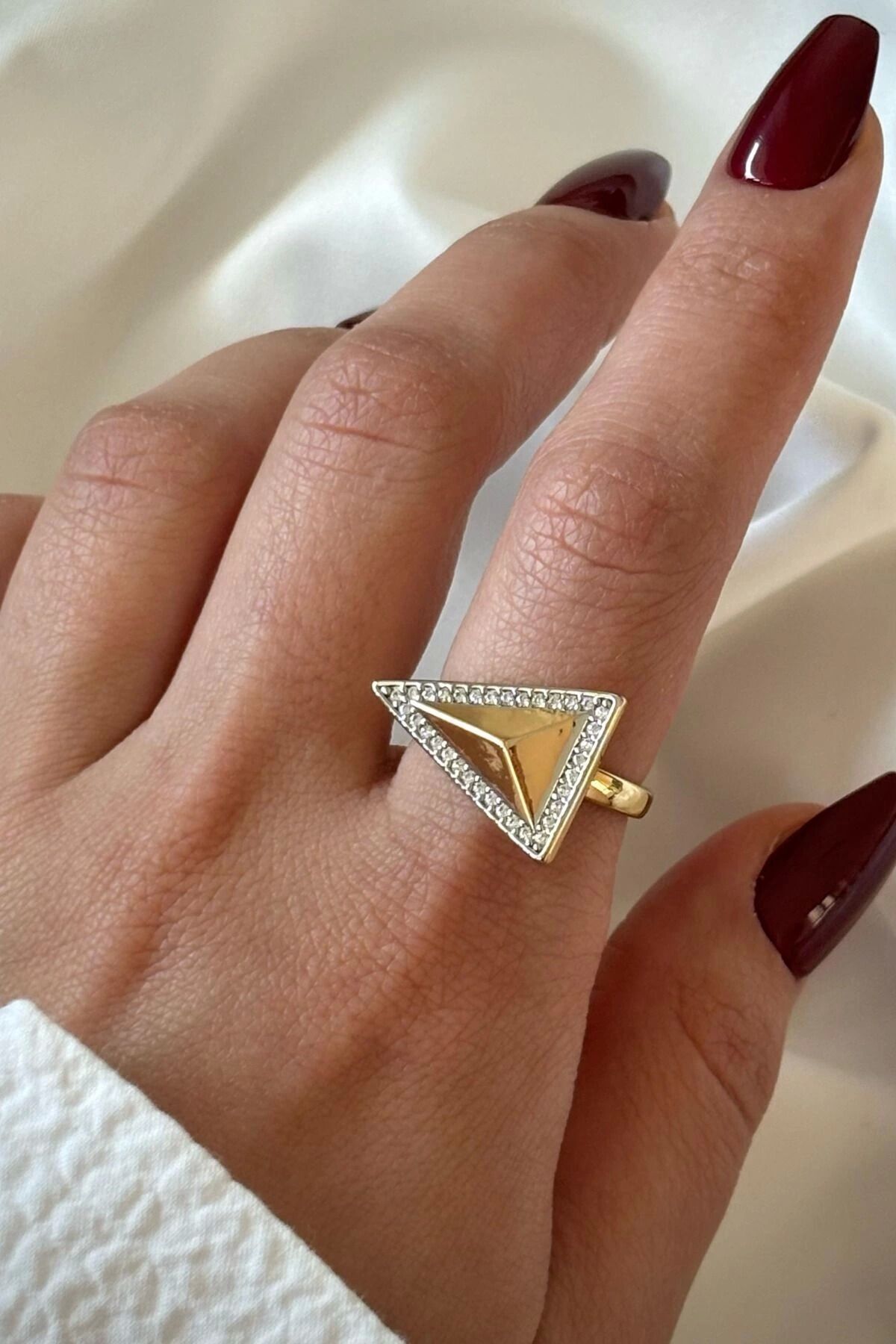 VIP %100 İthal Pyramid Tasarım Ayarlanabilir Kararmaz Garantili Kadın Çelik Yüzük Gold