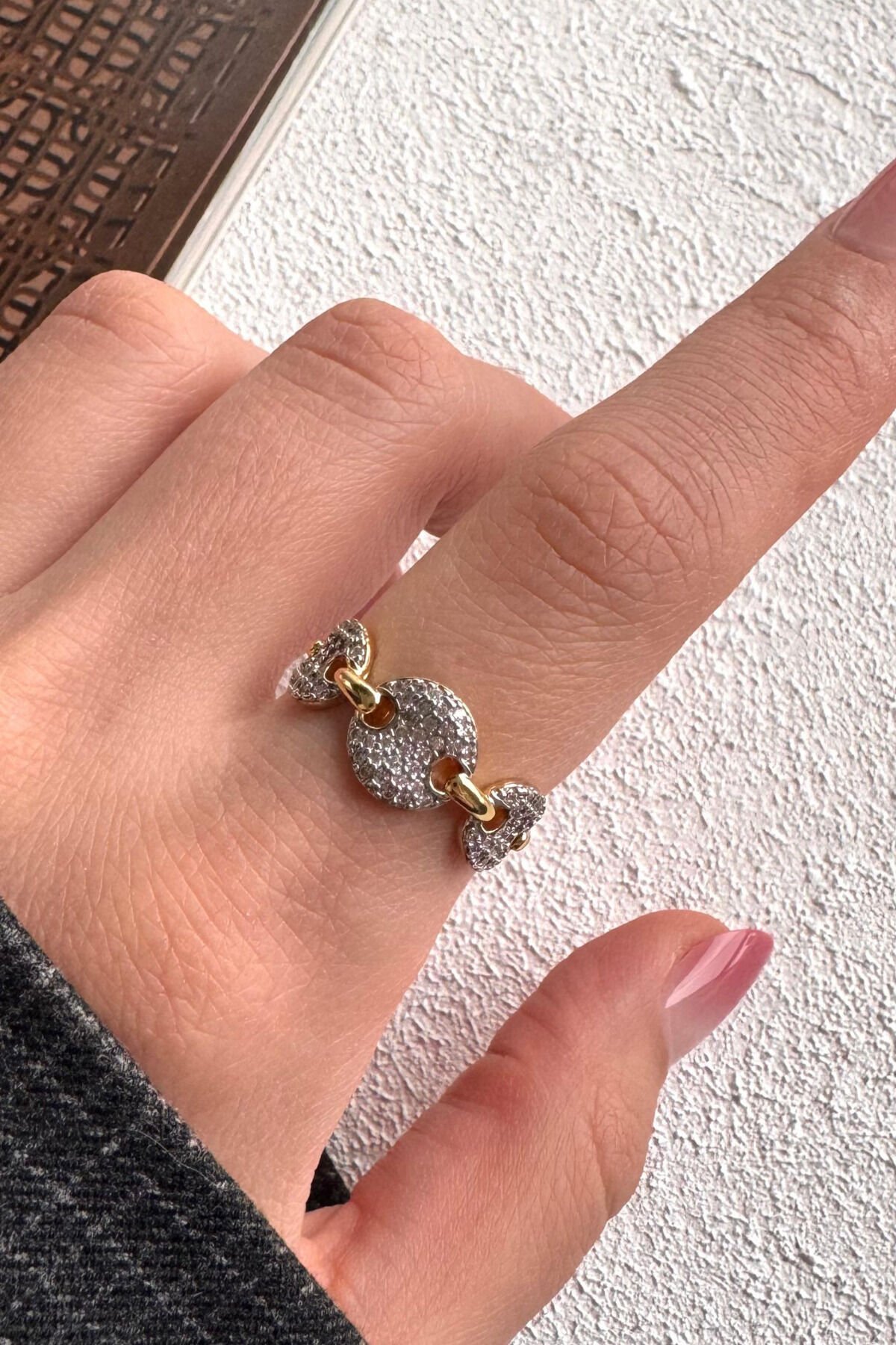 V.I.P Çift Renk Seri Triple Coin Tasarım Zirkon Taşlı Ayarlanabilir Kadın Çelik Yüzük