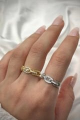 Baget Zirkon Taşlı Vintage Ünlü Model Ayarlanabilir Kadın Yüzük