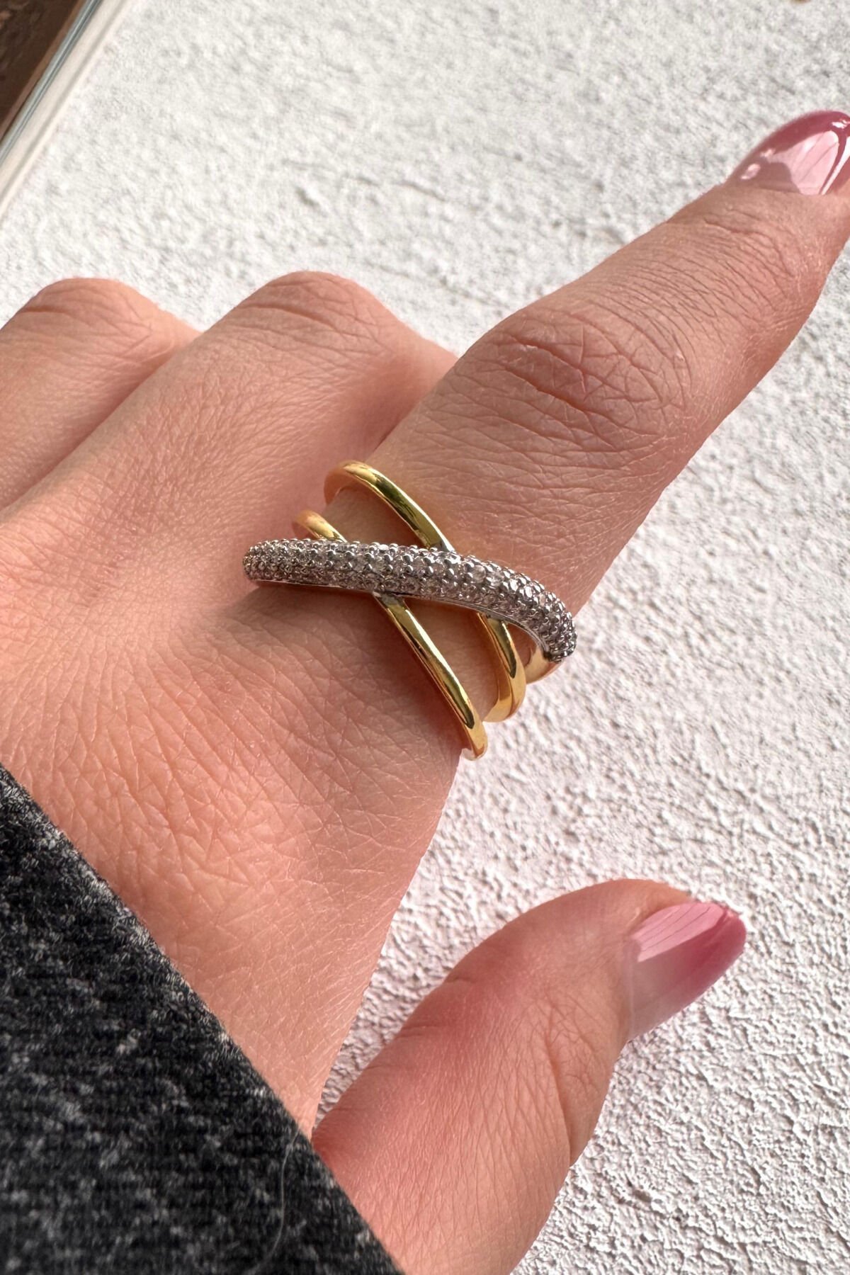 V.I.P Çift Renk Seri Infinity Lines Tasarım Zirkon Taşlı Çapraz Model Ayarlanabilir Çelik Yüzük