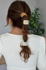 Mermer Görünümlü Tümsek Tasarım Gold Detaylı Kadın Lastik Toka