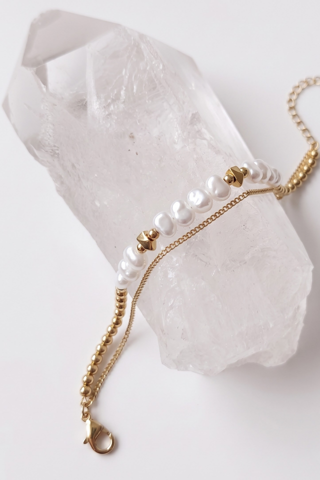 Astera Pearl Xuping 14K Gold Doğal İnci Detaylı Çoklu Zincir Kadın Çelik Bileklik