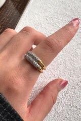 V.I.P Çift Renk Seri Aurora İkili Sıra Zirkon Taşlı Tasarım Ayarlanabilir Çelik Yüzük