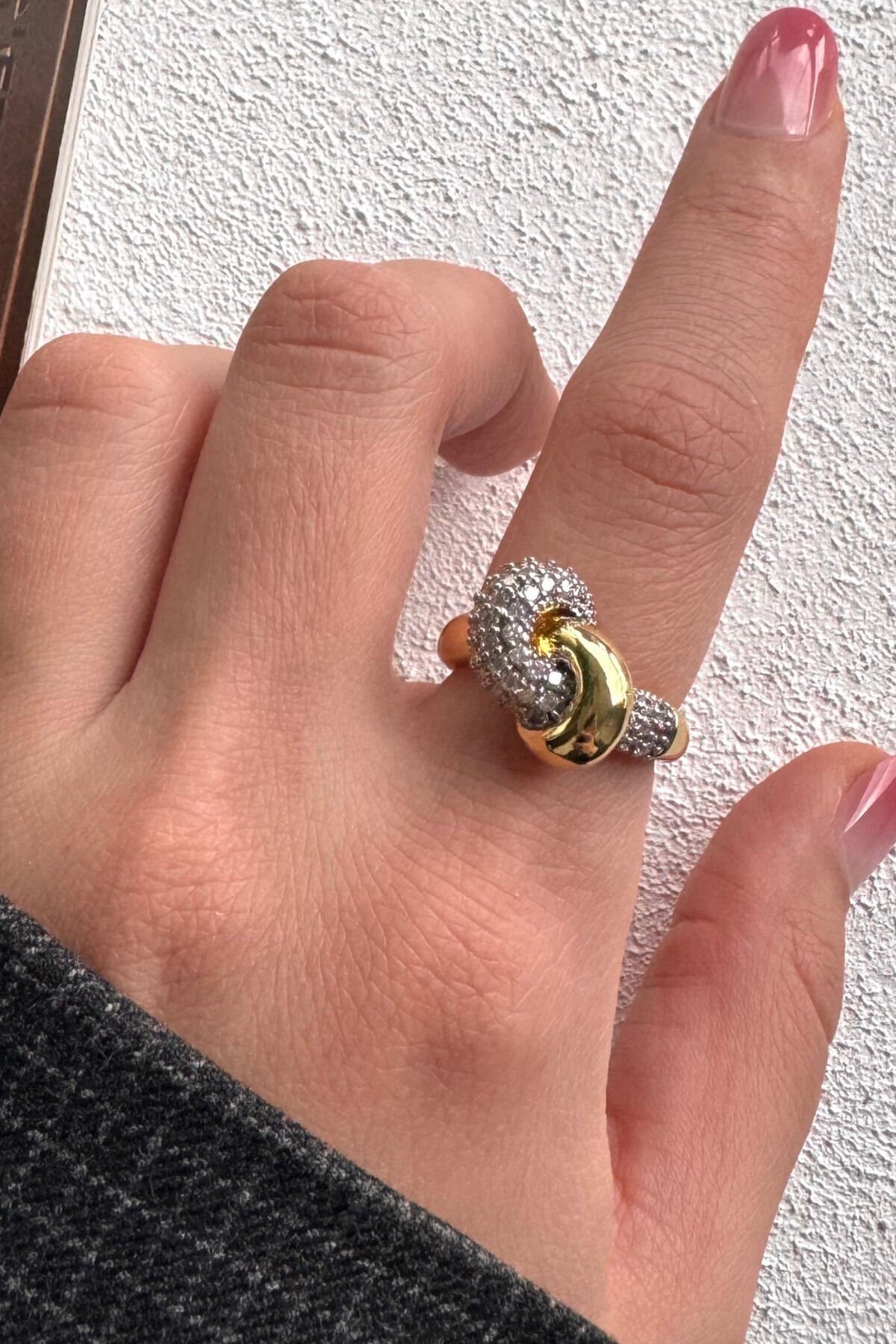 V.I.P Çift Renk Seri Love Bond Düğüm Tasarım Zirkon Taşlı Ayarlanabilir Çelik Yüzük