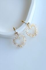 Sallantılı Full Zirkon Taşlı Kalp Tasarım Kararmaz Renk Atmaz Kadın Çelik Küpe