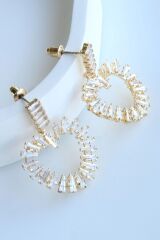 Sallantılı Full Zirkon Taşlı Kalp Tasarım Kararmaz Renk Atmaz Kadın Çelik Küpe