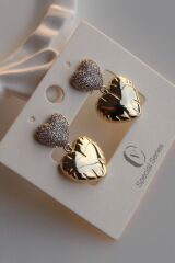 Sallantılı Zirkon Taşlı Kalp Model Kadın Çelik Küpe