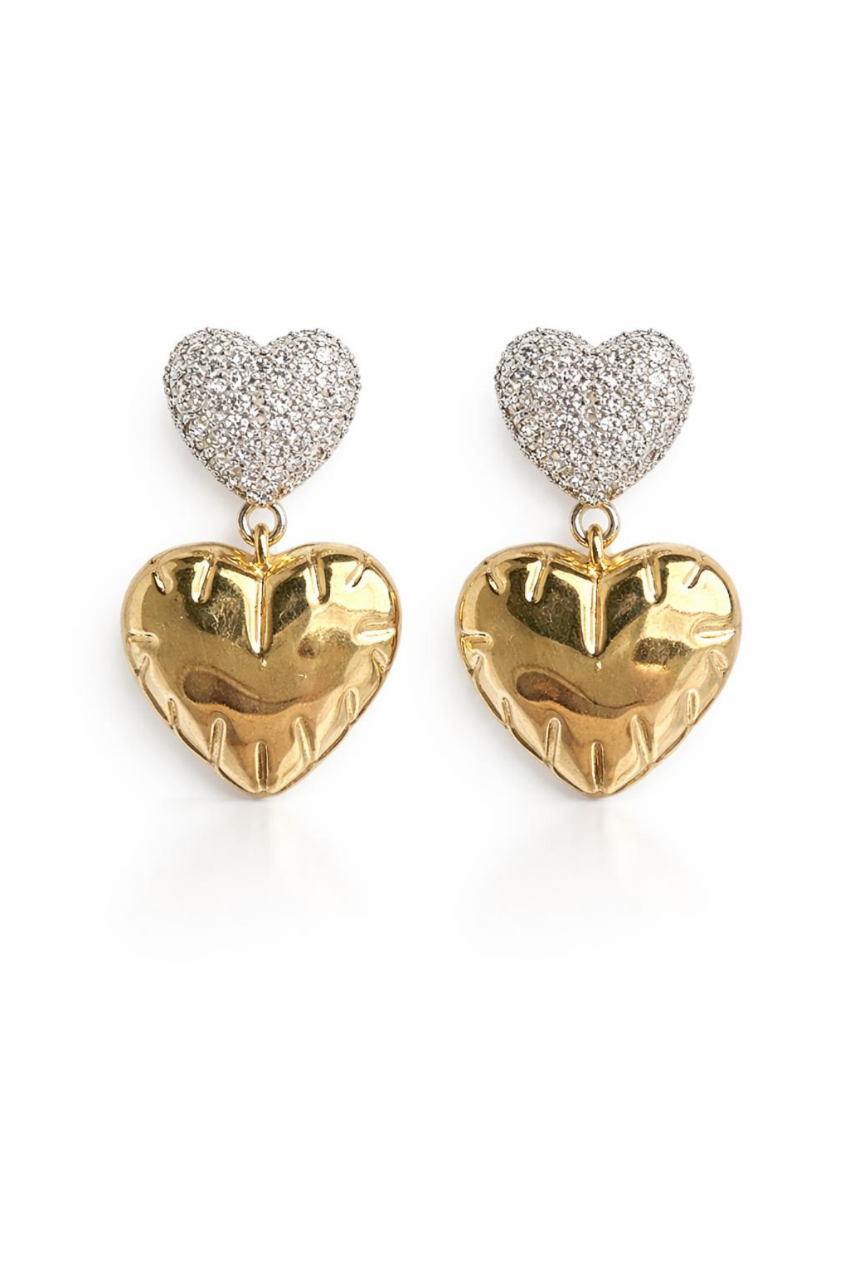 Sallantılı Zirkon Taşlı Kalp Model Kadın Çelik Küpe