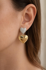 Sallantılı Zirkon Taşlı Kalp Model Kadın Çelik Küpe