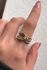 V.I.P Çift Renk Seri Royal Knot Düğüm Tasarım Zirkon Taşlı Ayarlanabilir Çelik Yüzük