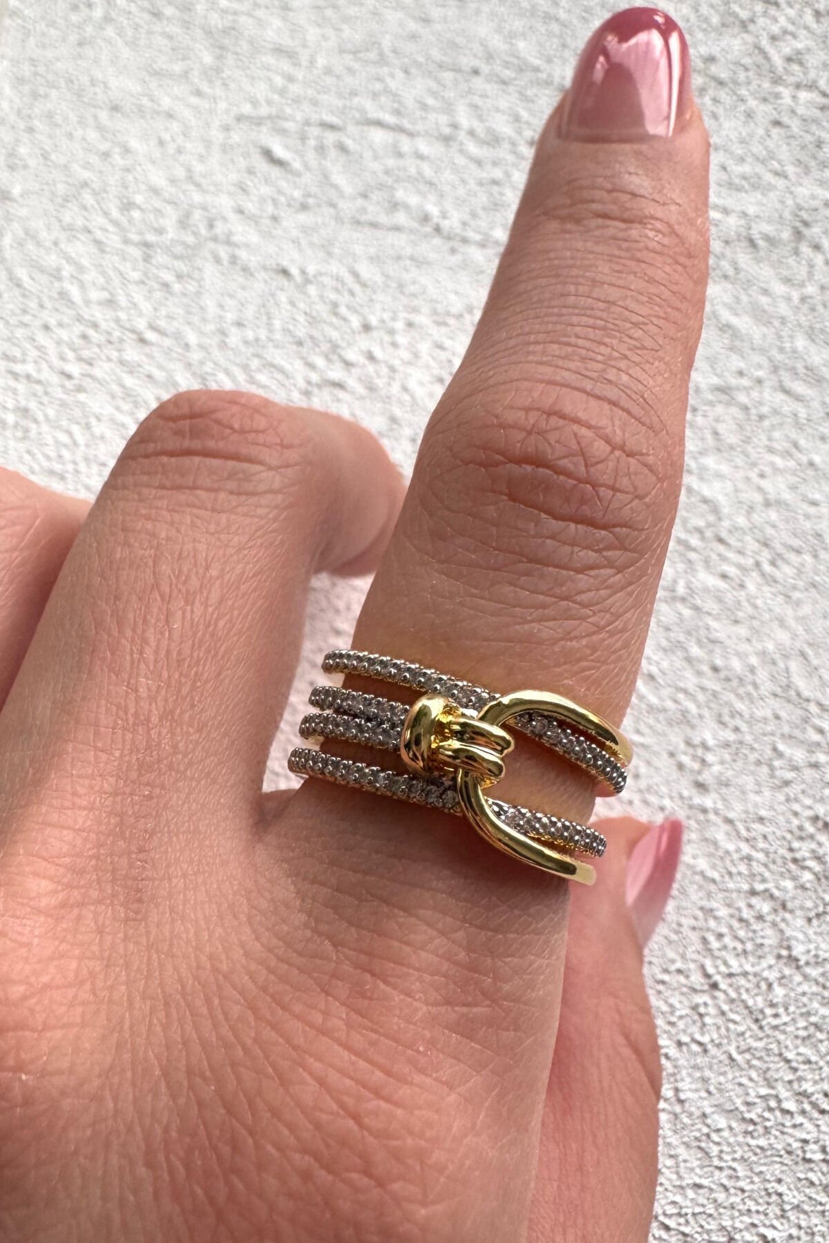 V.I.P Çift Renk Seri Royal Knot Düğüm Tasarım Zirkon Taşlı Ayarlanabilir Çelik Yüzük