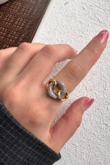 V.I.P Çift Renk Seri Chain Love Tasarım Zirkon Taşlı Ayarlanabilir Çelik Yüzük