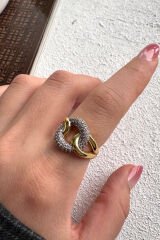 V.I.P Çift Renk Seri Chain Love Tasarım Zirkon Taşlı Ayarlanabilir Çelik Yüzük