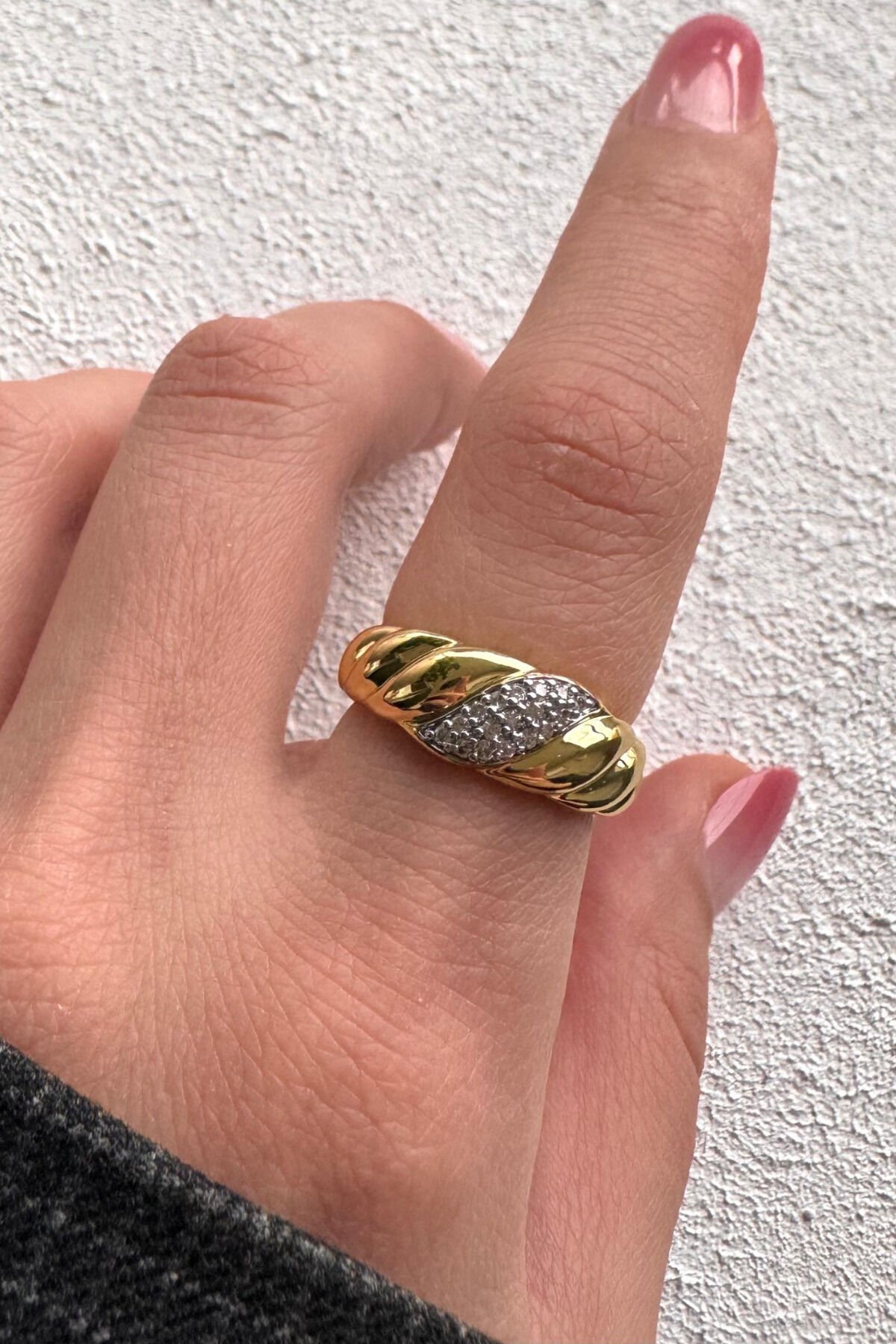 V.I.P Çift Renk Seri Zirkon Taşlı Royal Chain Tasarım Ayarlanabilir Çelik Yüzük