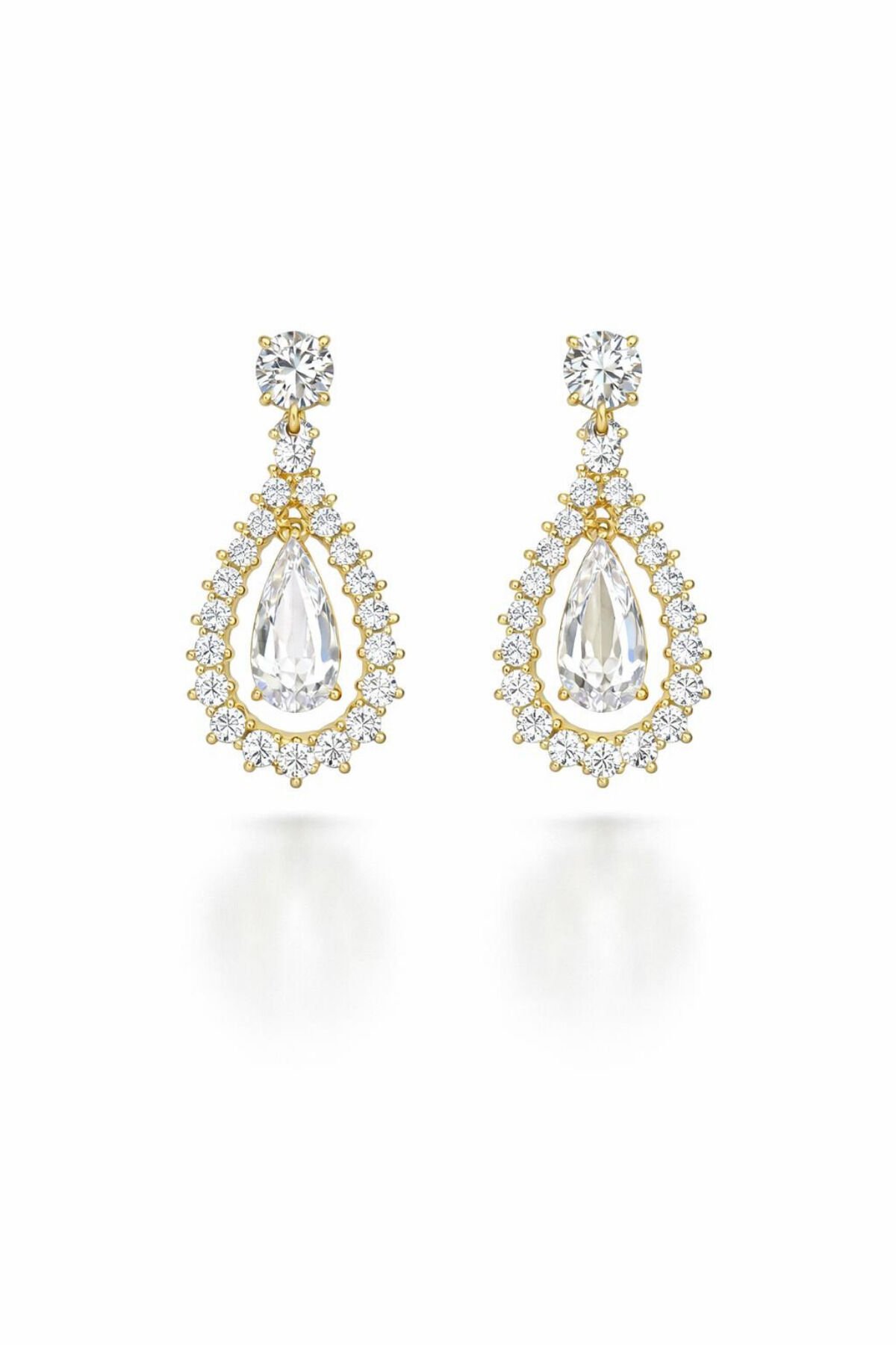 Xuping Pırlanta Görünümlü Altın Kaplama Sallantılı Çelik Damla Küpe