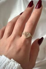 Premium Seri Heart Layer Model Baget Taşlı Kalp Tasarım Ayarlanabilir Kadın Çelik Yüzük