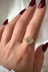 Premium Seri Heart Layer Model Baget Taşlı Kalp Tasarım Ayarlanabilir Kadın Çelik Yüzük