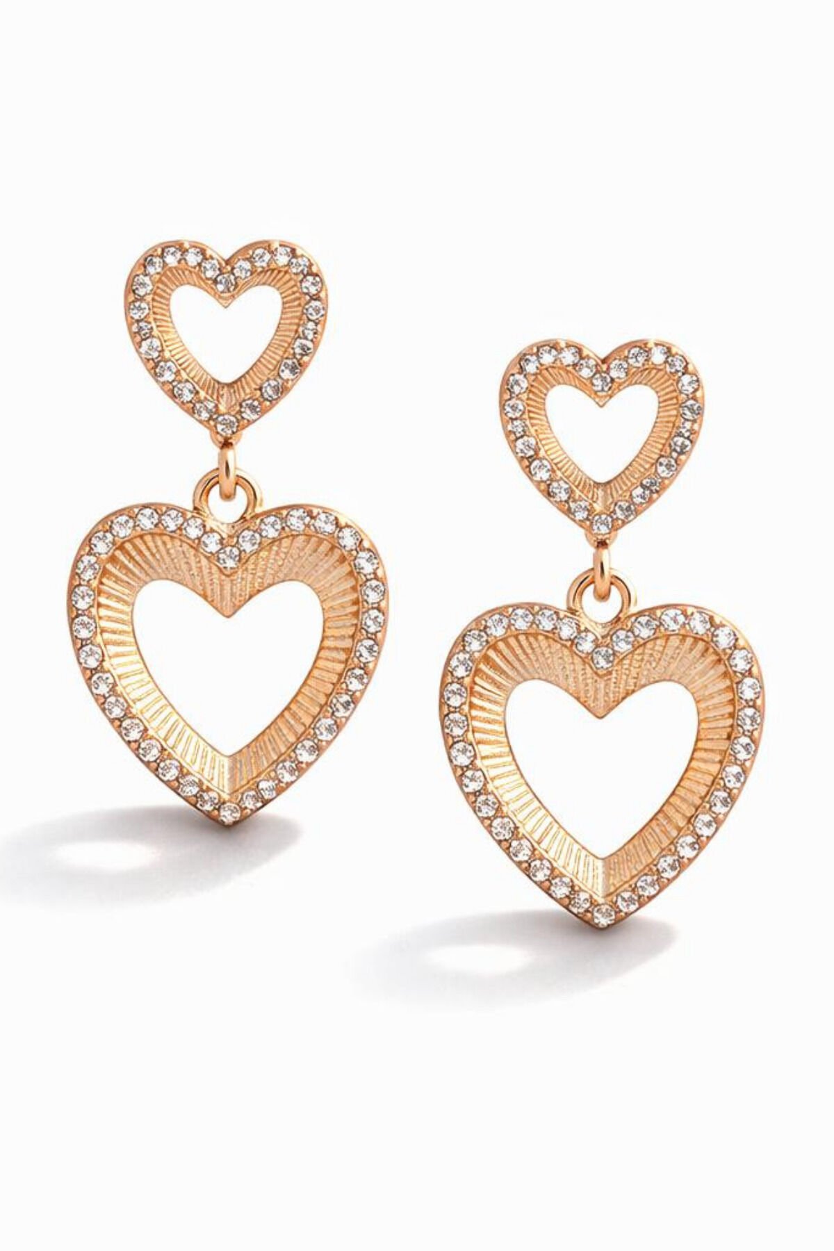 Xuping Rose Renk Sallantılı Zirkon Taşlı Kalp Tasarım Kadın Çelik Küpe