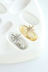 Yeni Sezon Yarım Tur Zirkon Taşlı Kutup Yıldızı Tasarım Ayarlanabilir Kadın Yüzük