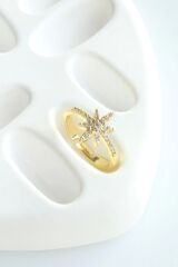 Yeni Sezon Yarım Tur Zirkon Taşlı Kutup Yıldızı Tasarım Ayarlanabilir Kadın Yüzük