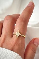 Yeni Sezon Yarım Tur Zirkon Taşlı Kutup Yıldızı Tasarım Ayarlanabilir Kadın Yüzük