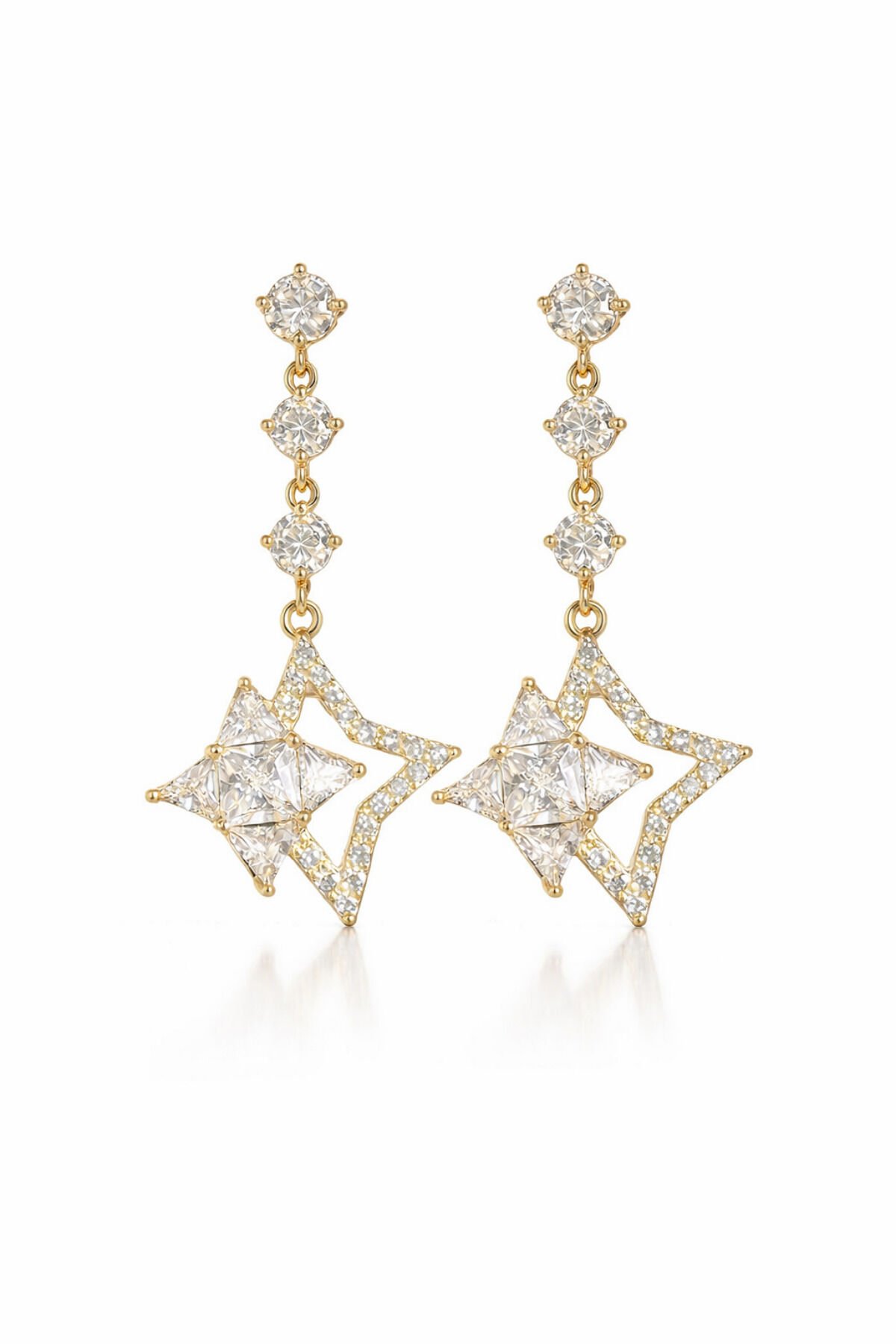 Xuping Full Zirkon Taşlı Altın Kaplama Sallantılı Yıldız Tasarım Kadın Çelik Küpe