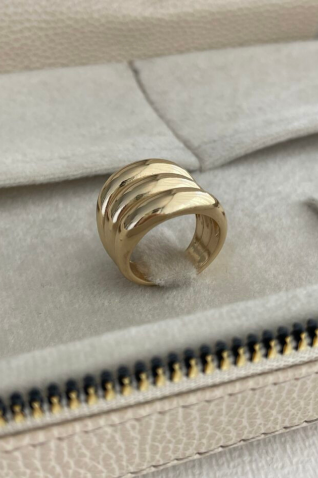 Premium Seri 3lü Görünüm Cilalı Ayarlanabilir Kadın Çelik Yüzük Gold