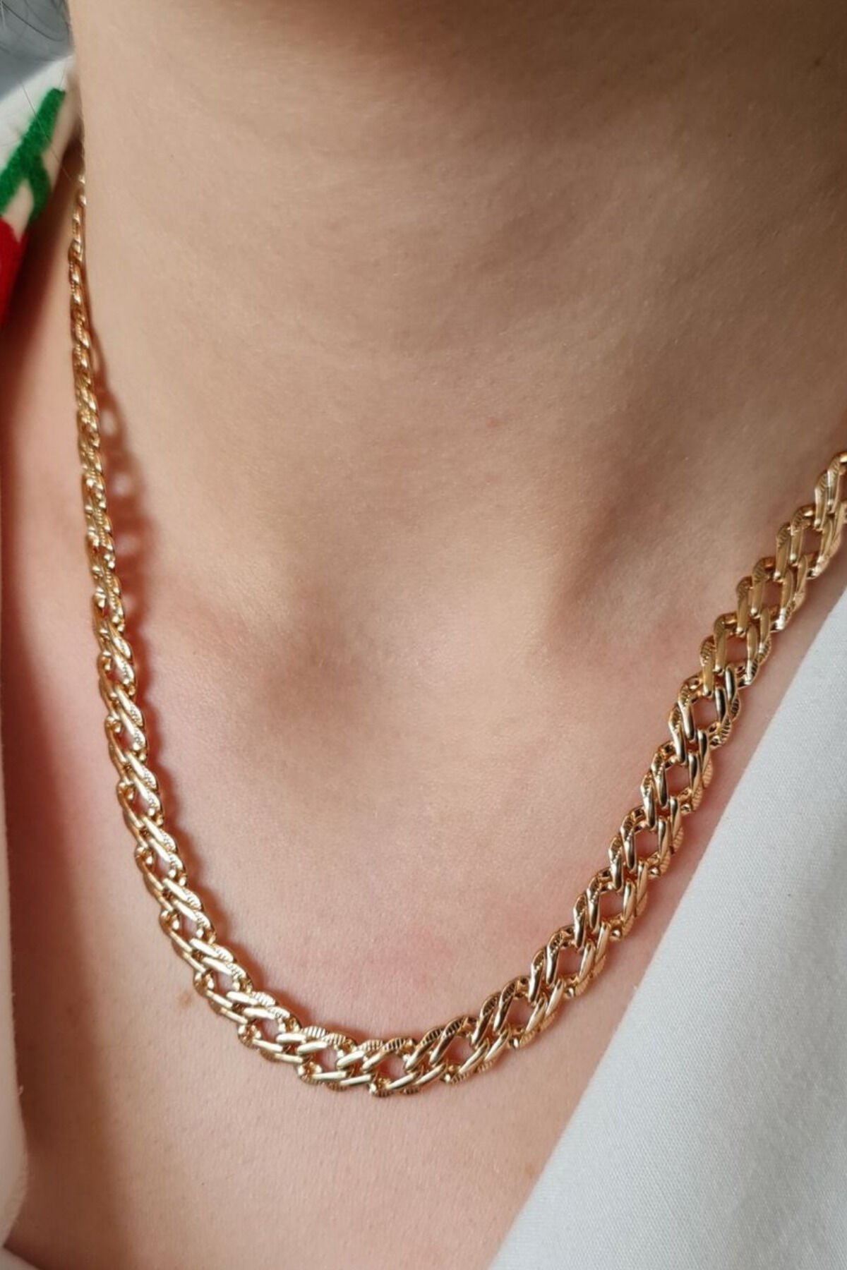 Exclusive Seri Rose Renk Klasik Geniş Zincir Model Kadın Çelik Kolye