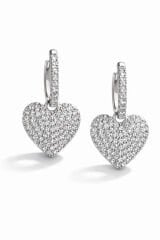 Full Taş Xuping Gümüş Kaplama Sallantılı Mini Kalp Tasarım Kadın Çelik Küpe