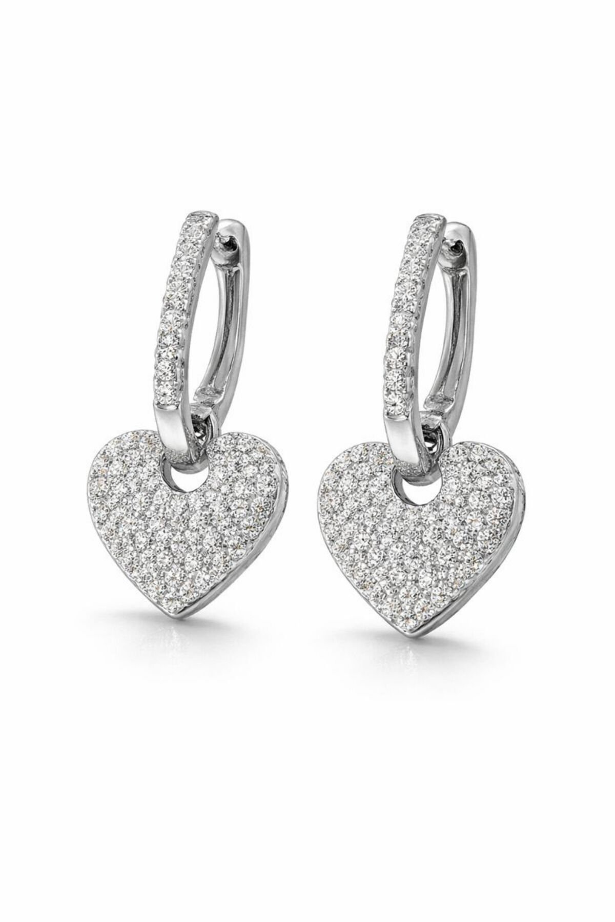 Full Taş Xuping Gümüş Kaplama Sallantılı Mini Kalp Tasarım Kadın Çelik Küpe