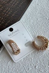 Xuping Mini İncili Zirkon Taşlı Halka Tasarım Kadın Çelik Küpe