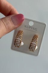 Xuping Mini İncili Zirkon Taşlı Halka Tasarım Kadın Çelik Küpe