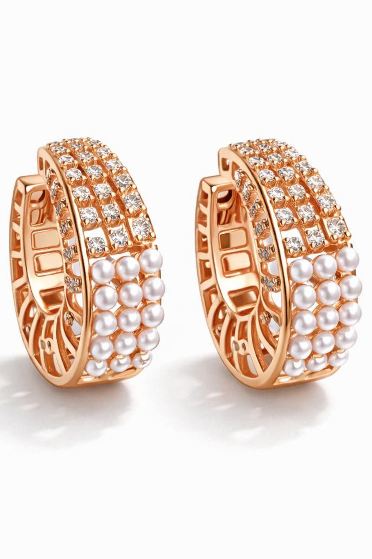 Xuping Mini İncili Zirkon Taşlı Halka Tasarım Kadın Çelik Küpe