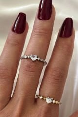 İthal Seri Zarif Zirkon Taşlı Kalp Tasarım Ayarlanabilir Kadın Çelik Yüzük