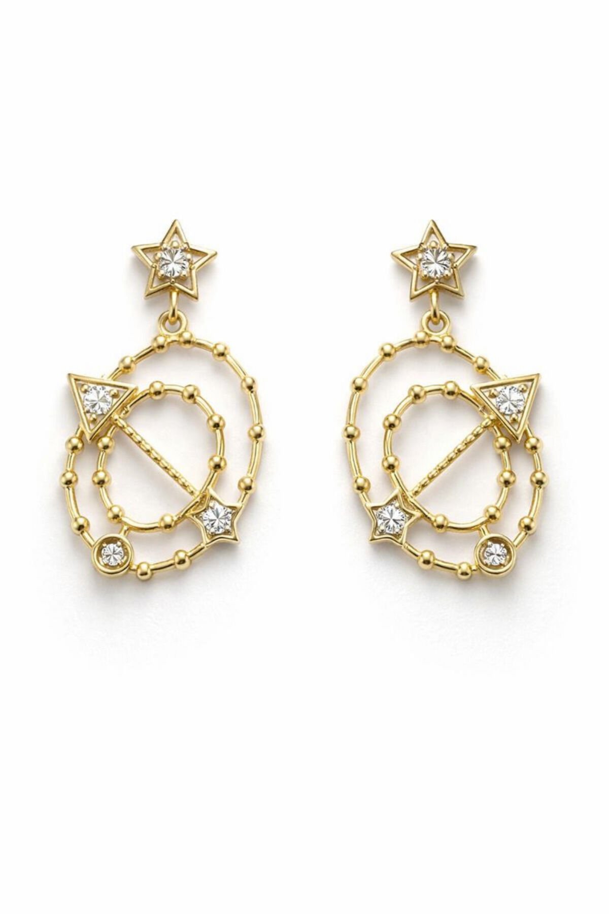 Xuping Altın Rengi Halkalı Yıldız Zirkon Taş Detaylı Çelik Küpe