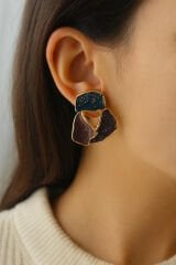 Özel Tasarım Üçgen Çok Renkli Mineli Kararmaz Renk Atmaz Kadın Çelik Küpe