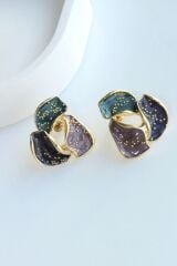 Özel Tasarım Üçgen Çok Renkli Mineli Kararmaz Renk Atmaz Kadın Çelik Küpe