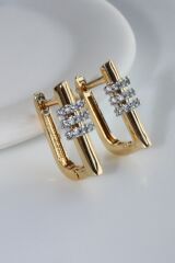 Premium Seri İthal Beyaz Zirkon Taş Detay Köşeli Halka Model Kararmayan Şık Minimal Kadın Gold Küpe