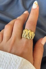 Yeni Sezon Twist Luxe Tasarım Ayarlanabilir Kadın Yüzük Altın