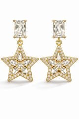 Xuping 14K Altın Kaplama Full Zirkon Taşlı Sallantılı Yıldız Tasarım Kadın Çelik Küpe