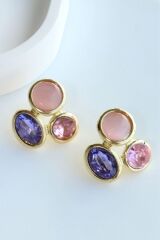 Özel Tasarım Çok Renkli Taşlı Kararmaz Renk Atmaz Kadın Çelik Küpe