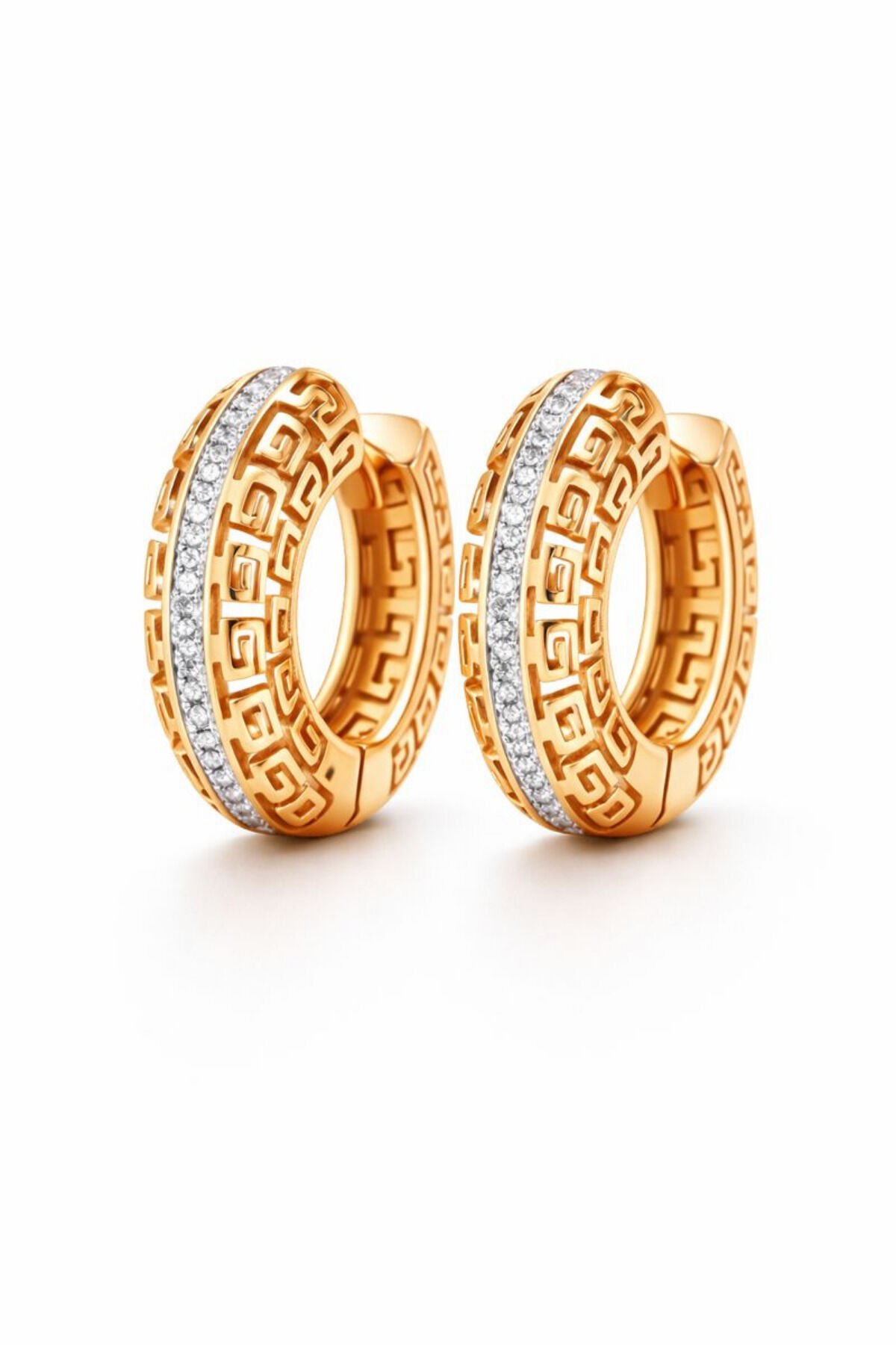 Xuping Antik Grek Motifli Zirkon Taşlı Halkalı Rose Renk Çelik Küpe